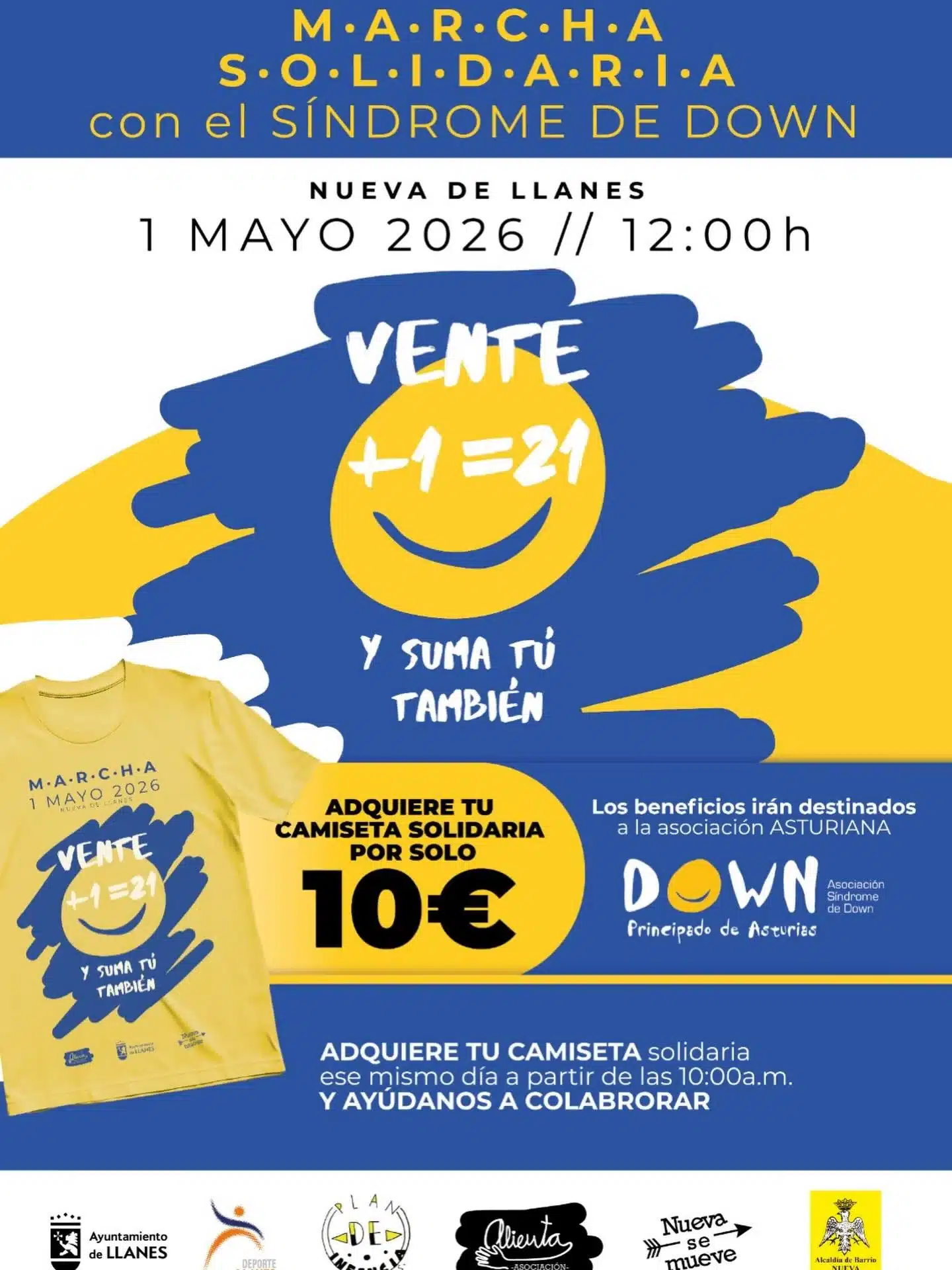 Cartel oficial de la Marcha solidaria con el síndrome Down 2026 en Nueva de Llanes