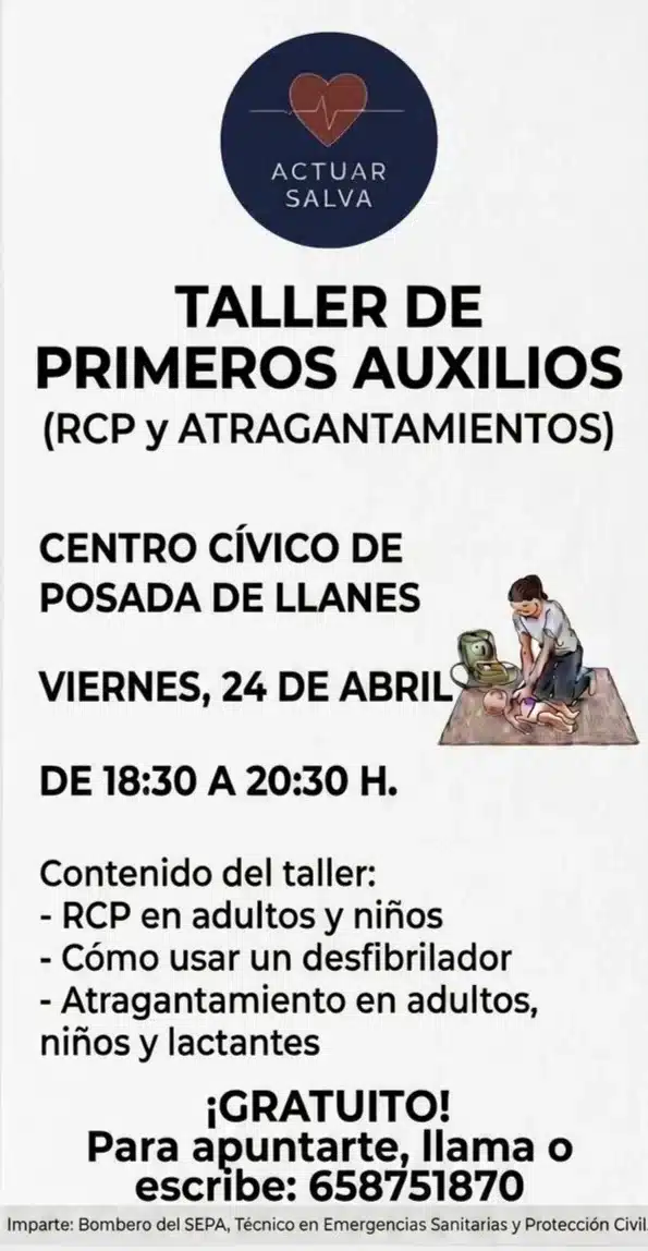 Taller gratuito de primeros auxilios en Posada de Llanes
