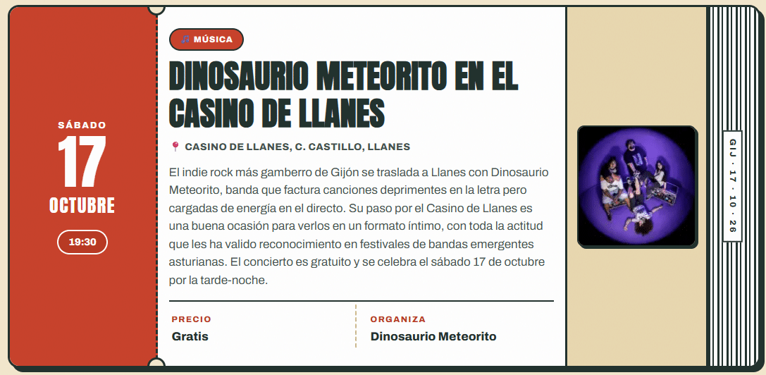 Concierto Dinosaurio Meteorito en Casino de Llanes