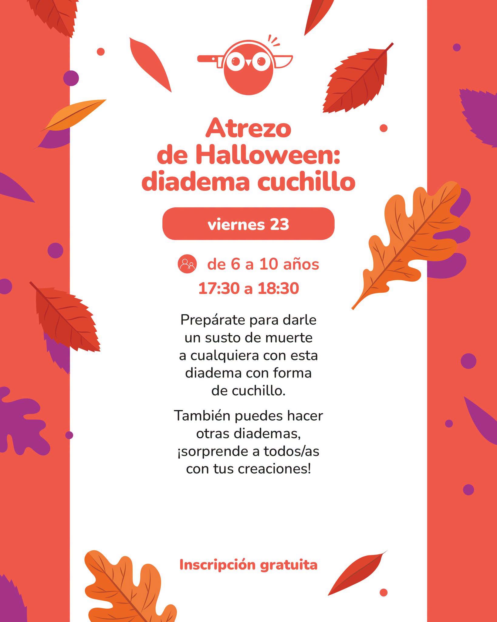 Taller infantil de Halloween: diadema cuchillo en Llanes